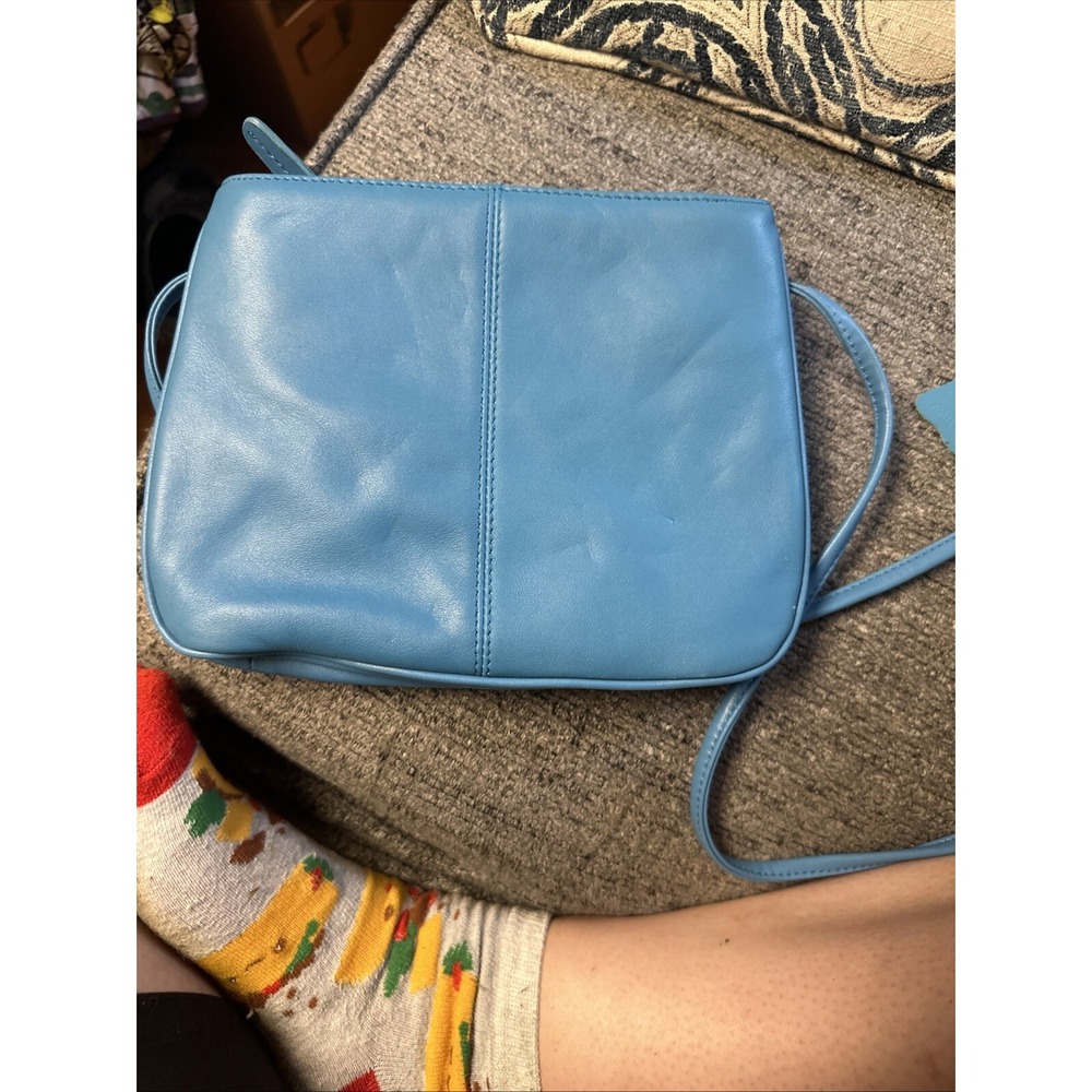 Giani Bernini small blue leather crossbody bag purse double zipper w/ coin purs